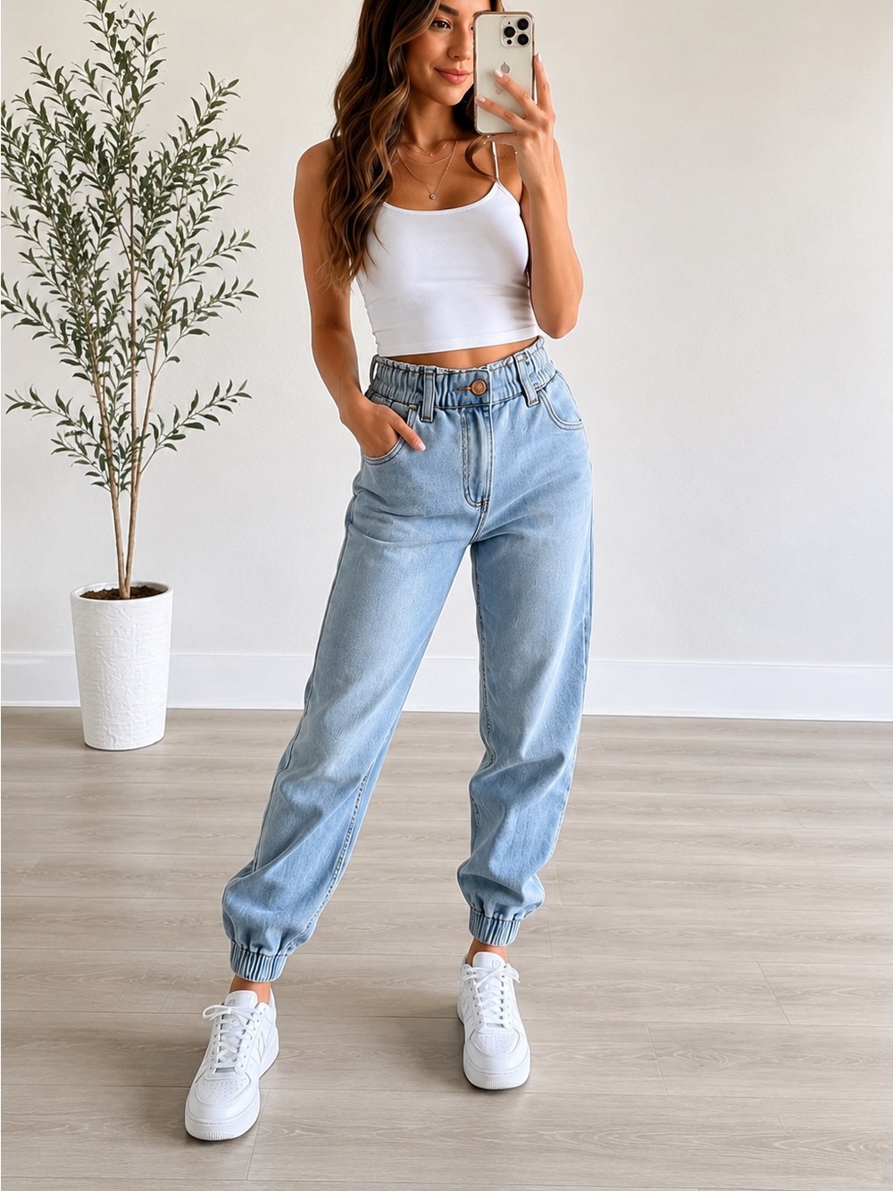 Express Light Blue Paperbag Waist Boyfriend Jogger Jeans